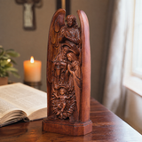 Hand-Carved Solid Beechwood Nativity Scene Sculpture – Holy Family Christian Decor