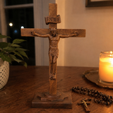 Hand-Carved Beechwood Crucifixion of Jesus Standing Cross – Christian Prayer & Home Altar Decor