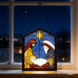 Nativity Scene Stained Glass Suncatcher: The Holy Family in Radiant Light