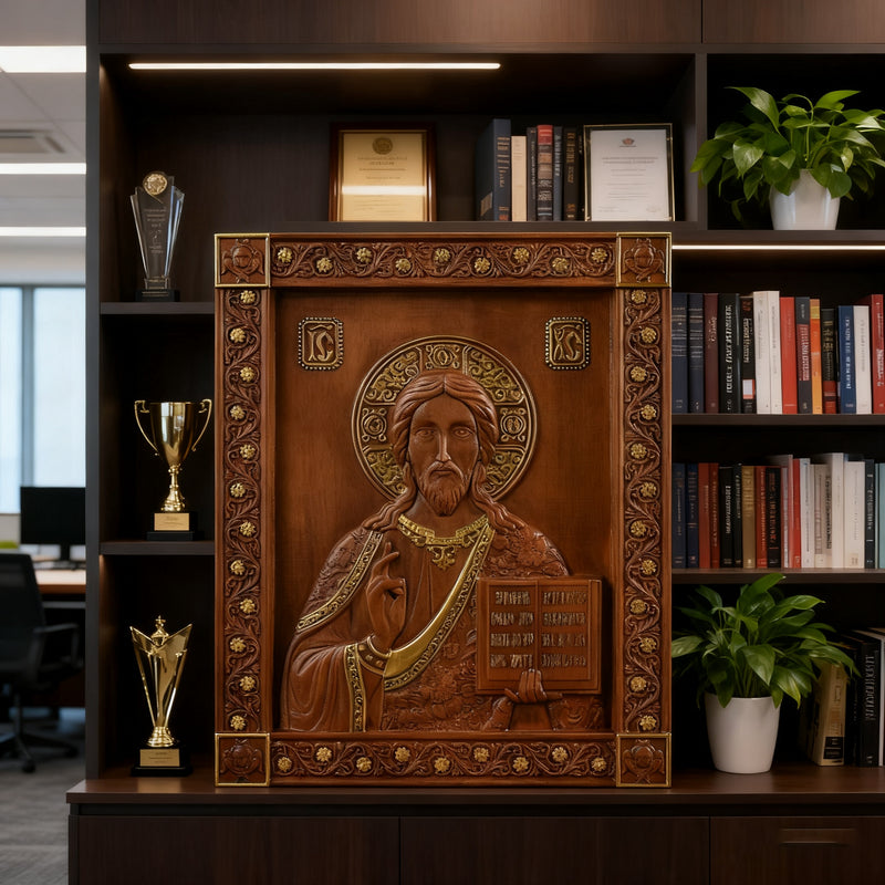 Jesus Christ Pantocrator Wood Carving