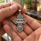S925 Sterling Silver Jesus Crown of Thorns Cross Pendant Necklace – Christian Faith Jewelry for Men