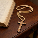 8mm Wooden Bead Rosary Necklace | Catholic Devotional Jewelry