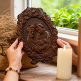 Bgcopper Holy family Nativity Wood Carving Gift Religious Family Wall Decor