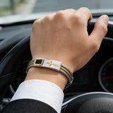 Titanium Steel Braided Two-Tone Cross Bangle