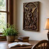 Hand-Carved Archangel Saint Michael Wood Wall Plaque | Catholic Home Decor | Christian Wall Art - side view