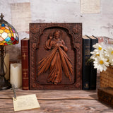 The Sacred Heart and Divine Mercy Jesus Christ Wood Wall Plaque