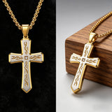 Tribal Flame Engraved Cross Pendant Necklace