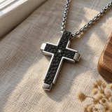 Hammered Two-Tone Stainless Steel Cross Necklace – Strength, Faith & Rugged Elegance