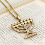 Stainless Steel Crystal 7-Branch Menorah Pendant: A Sacred Jewish Heritage Necklace