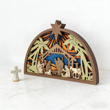 3D Layered Wooden Nativity Scene with LED Lights | Christmas Decor