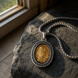 Two‑Tone Titanium Steel Jesus Portrait Oval Medal Necklace