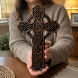 Solid Beechwood Celtic Cross - Hand-Carved Christian Wall Cross - Meaningful Religious Gift