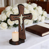 Beechwood Cross Candle Holder: Bearing Faith in Wood, Kindling Devotion with Light