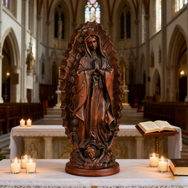 Our Lady of Guadalupe Round Wooden Tabletop Ornament