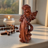 Hand-Carved Praying Angel Figurine – 6 Inch Solid Wood Statue for Christian Home Blessings