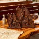 Hand-Carved Holy Family & Guardian Angel Solid Wood Statue: A Faith Artwork Anchoring Divine Blessings for Your Home