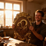 “St. Joseph & Child Jesus” Hand-Carved Wood Icon – A Timeless Christian Gift for Father’s Day & Faithful Homes