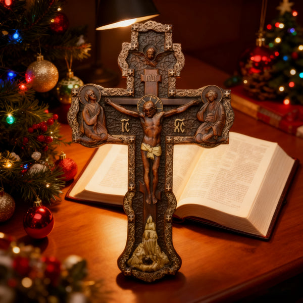Bgcopper Wooden Orthodox religious Carved Crucifix - Carved from natural wood