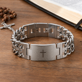 Men’s Stainless Steel Lord’s Prayer Cross Bracelet – Double-Row Chain