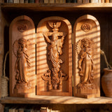 Hand-carved Portable Church - Mini Christian Ascension scene Triptych Altar