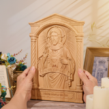 Sacred Heart of Jesus Hand-Carved Beechwood Relief - Divine Mercy Home Altar Decor