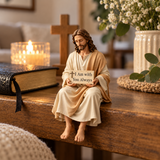 I Am with You Always Seated Jesus Figurine – Christian Faith Reminder Decor