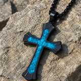 Black Turquoise-Style "Faith" Cross Necklace