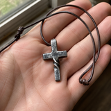 Hand Forged Steel Cross Pendant with Leather Cord – Rustic Christian Necklace for Men