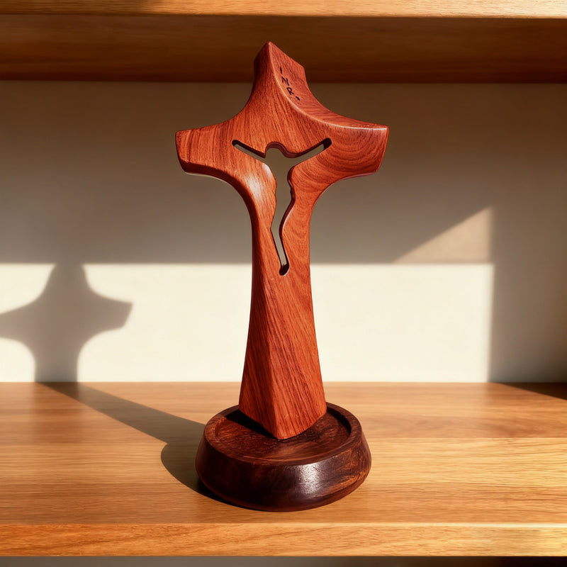 Handcrafted Wooden Jesus Cross with Magnetic Base - A Timeless Symbol of Faith for Home & Altar