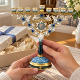 Elegant Blue & Gold Nine-Branch Hanukkah Menorah