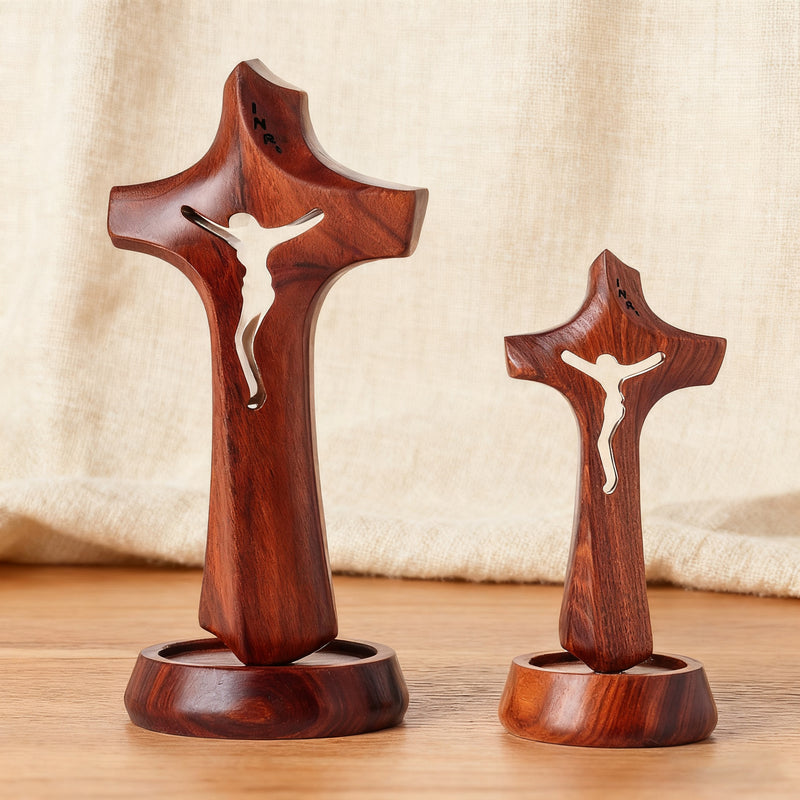 Handcrafted Wooden Jesus Cross with Magnetic Base - A Timeless Symbol of Faith for Home & Altar