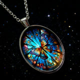 Stained Glass Butterfly Oval Pendant Necklace: A Symbol of Transformation and Radiance jewelry product image