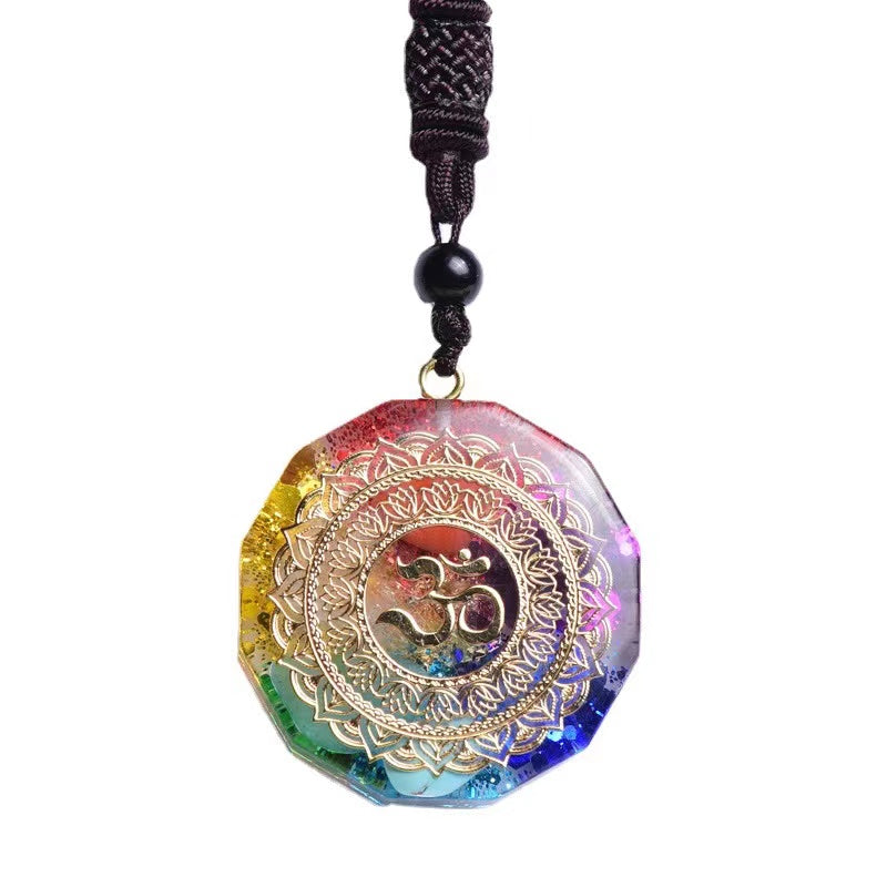 Orgonite Pendant Om Symbol Luminous Necklace Chakra Healing Energy Necklace Meditation Jewelry 1.38 inch