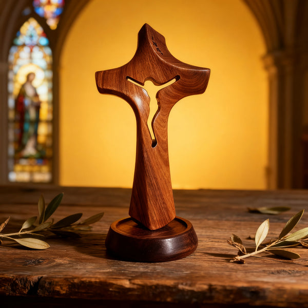 Handcrafted Wooden Jesus Cross with Magnetic Base - A Timeless Symbol of Faith for Home & Altar