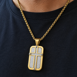 Men's Cross Dog Tag Necklace, Stainless Steel Faith Pendant