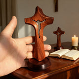 Handcrafted Wooden Jesus Cross with Magnetic Base - A Timeless Symbol of Faith for Home & Altar