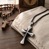 Two-Tone 3D Layer Contour Stainless Steel Cross Necklace