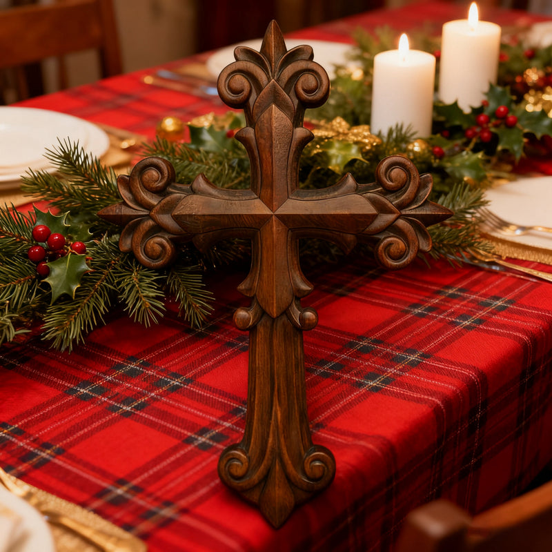 Bgcopper Ornate Wooden Cross - Carved from natural wood
