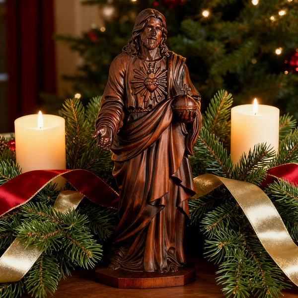 The Sacred Heart of Jesus — Hand-Carved Beechwood Statue | A Symbol of Divine Love, Mercy & Eternal Hope