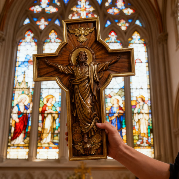 Ascension of Jesus wood carving cross