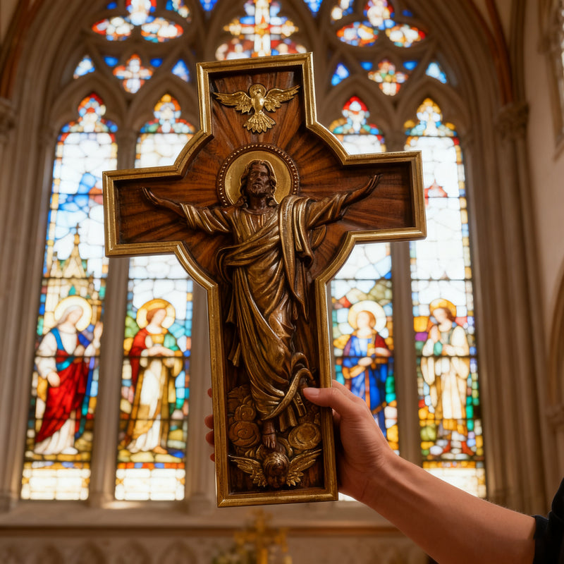 Ascension of Jesus wood carving cross