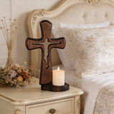 Beechwood Cross Candle Holder: Bearing Faith in Wood, Kindling Devotion with Light