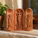 Hand-carved Portable Church - Mini Christian Ascension scene Triptych Altar