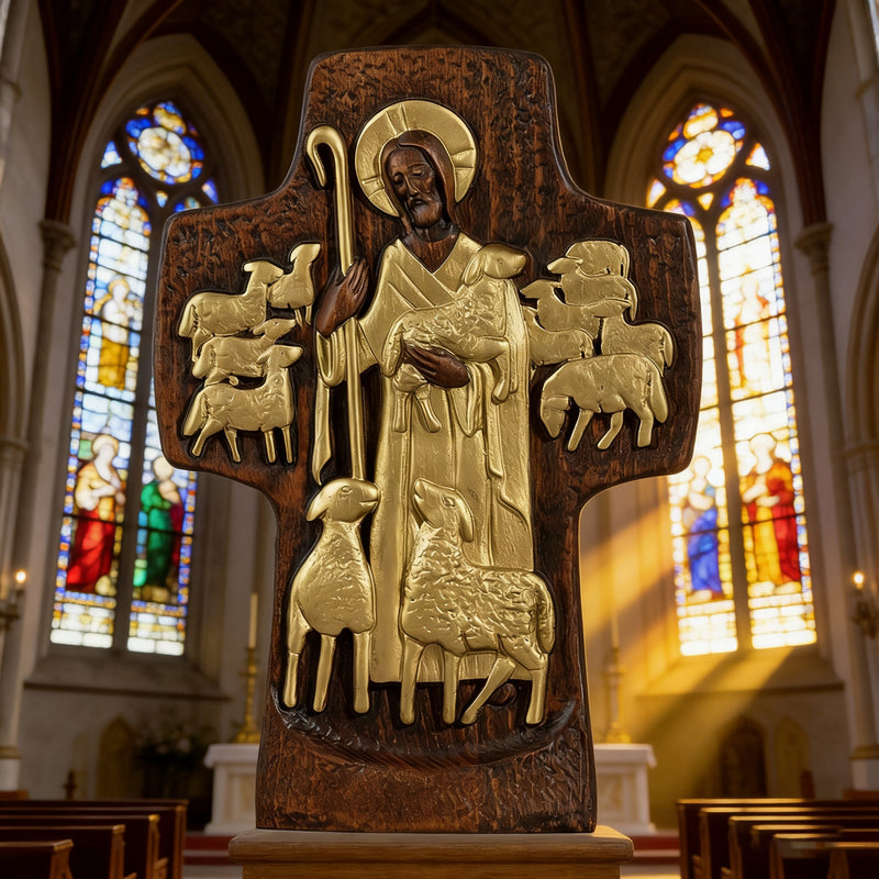 Good Shepherd Wooden Cross: A Religious Gift of Endless Care & Guidance