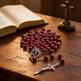 6MM Vatican Leo XIV Red Wood Bead Rosary
