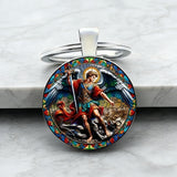 Stained Glass St. Michael Keychain: Conquer Darkness with Light