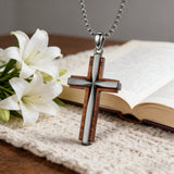 Minimalist Titanium Steel & Wood Cross Necklace – Faith in Simplicity