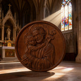 Joseph and Baby Jesus wood carving plaque - Father‘s day gift