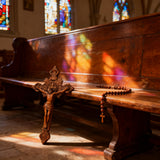 Wood Carving of Jesus Cross with St. Benedict's Exorcism