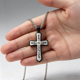 Tribal Flame Engraved Cross Pendant Necklace